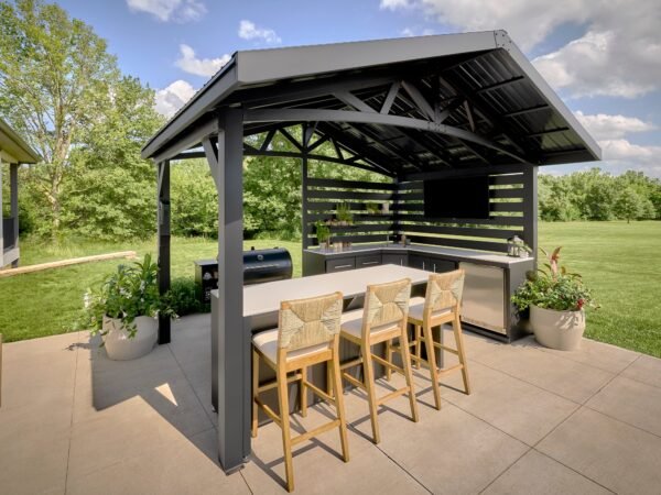 Langston | Covered Appliance-Ready Outdoor Kitchen with Refrigerator & Sink